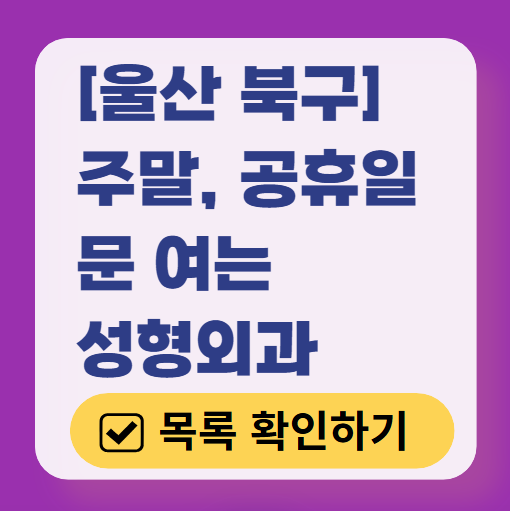 울산 북구 주말 문 여는 성형외과 병원 추천 리스트 ❘ 토요일, 일요일, 공휴일 진료 목록(쌍꺼풀, 눈재수술, 리프팅, 보톡스 잘하는 곳은?)