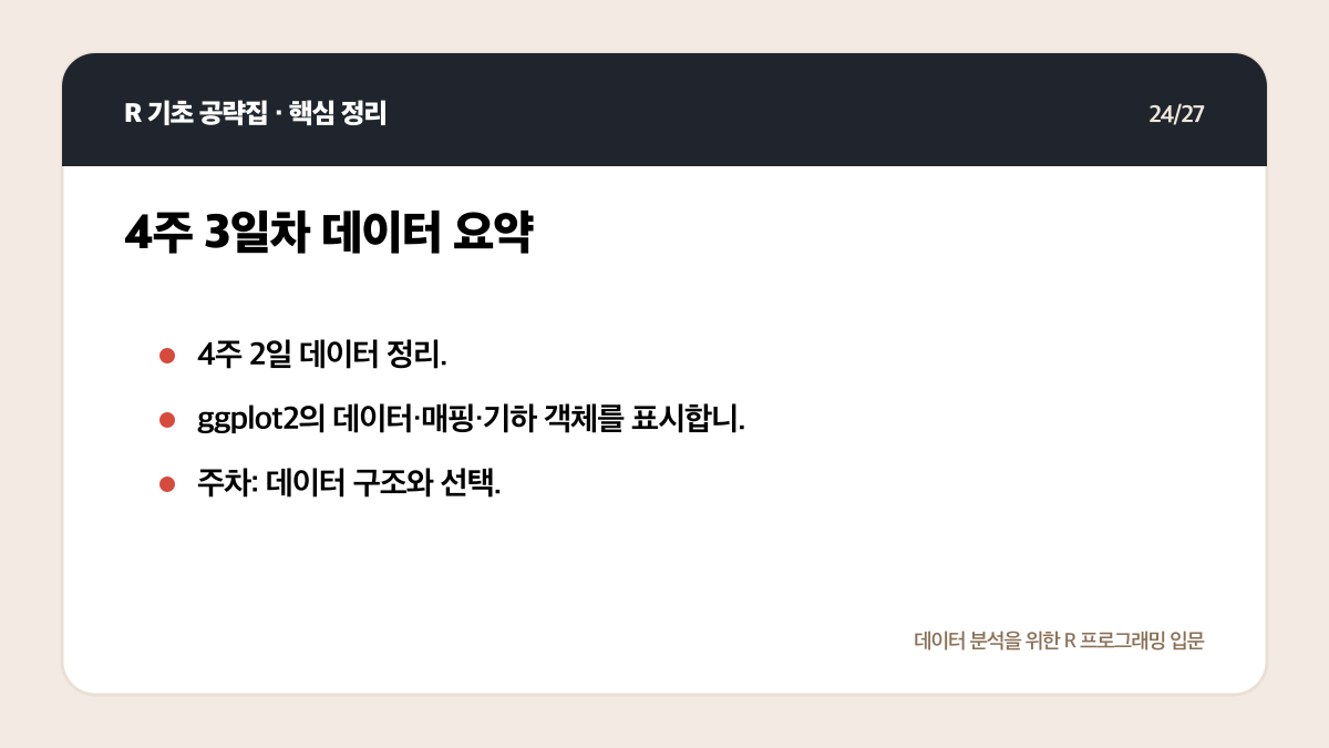 R 무료 강의 독학 계획: 4주 동안 코드가 남는 공부법 핵심 정리 24