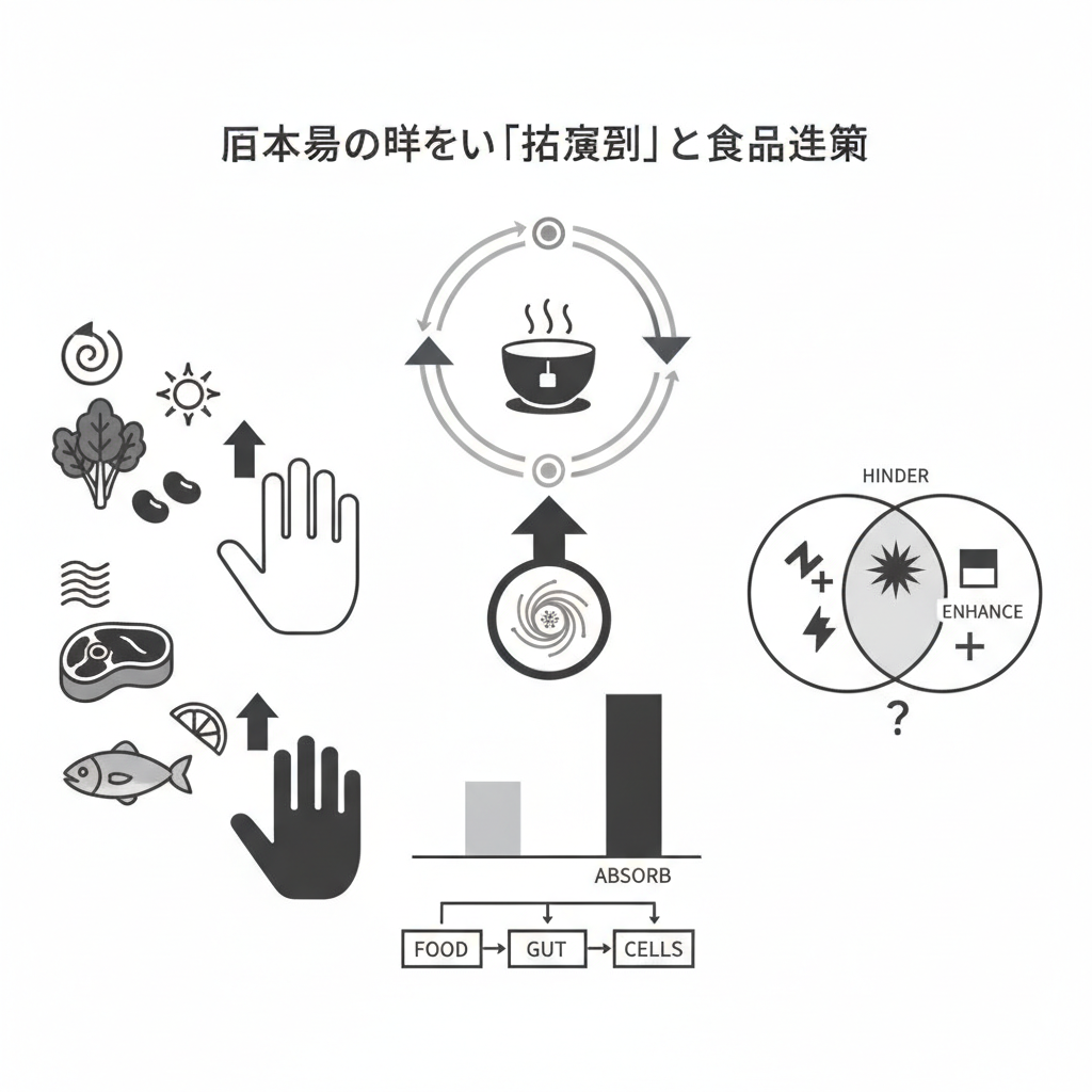 図2 鉄分吸収の効率性と食材選択の実証に関する統計・生理メカニズム・対策を示す政策リポート用インフォグラフィック