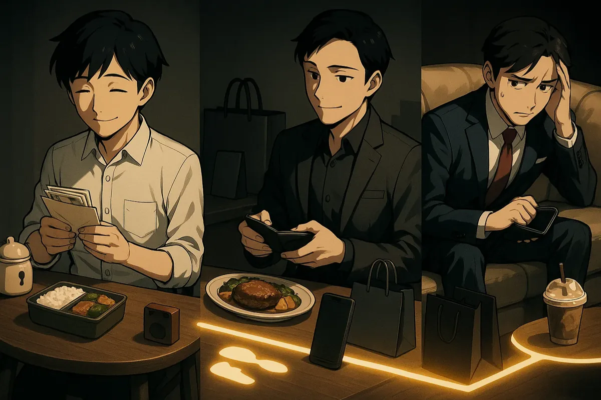 소비 습관 변화에 따른 남성의 표정 변화