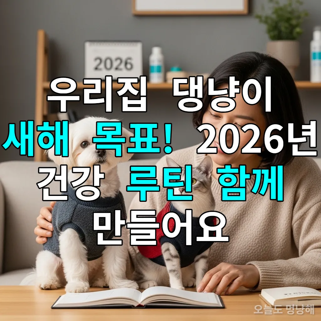 2026년 새해를 맞아 한국인 가족과 반려동물들이 건강 계획을 세우는 따뜻한 모습