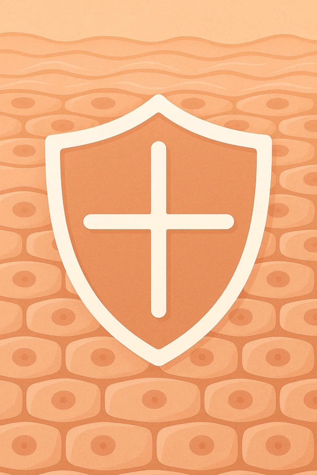 방패 모양의 아이콘과 피부 세포가 어우러진 이미지.