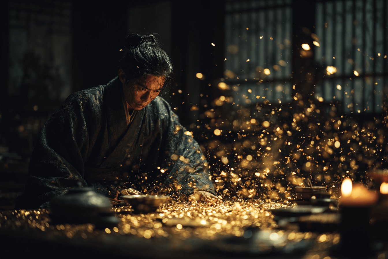 눈-앞의-금을-바라보고-있는-남자