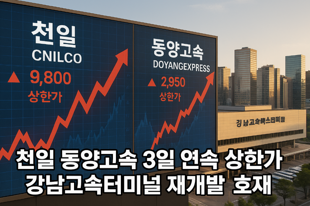 천일동양고속 3일 연속 상한가, 강남터미널 재개발 대박 신호탄?