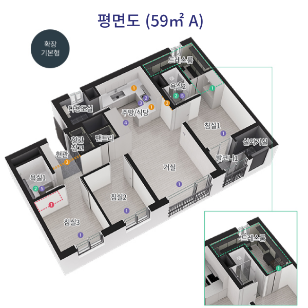 동남 하늘채 에디크 평면도 59A