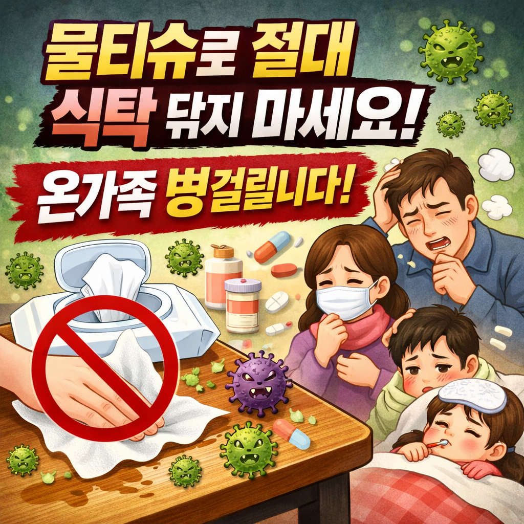 물티슈로 절대 식탁 닦지 마세요! 온가족 병걸립니다.