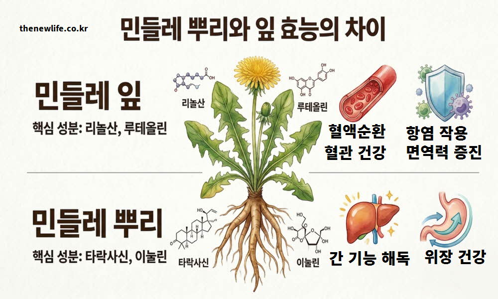 민들레 뿌리 잎 효능 차이