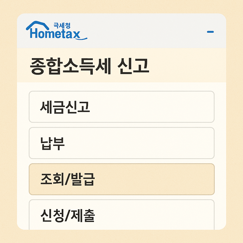 홈택스 로그인 후 종합소득세 신고 메뉴 화면