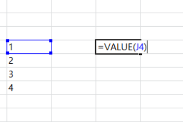 텍스트"1"을 숫자로 변환하는 VALUE 함수 화면예시