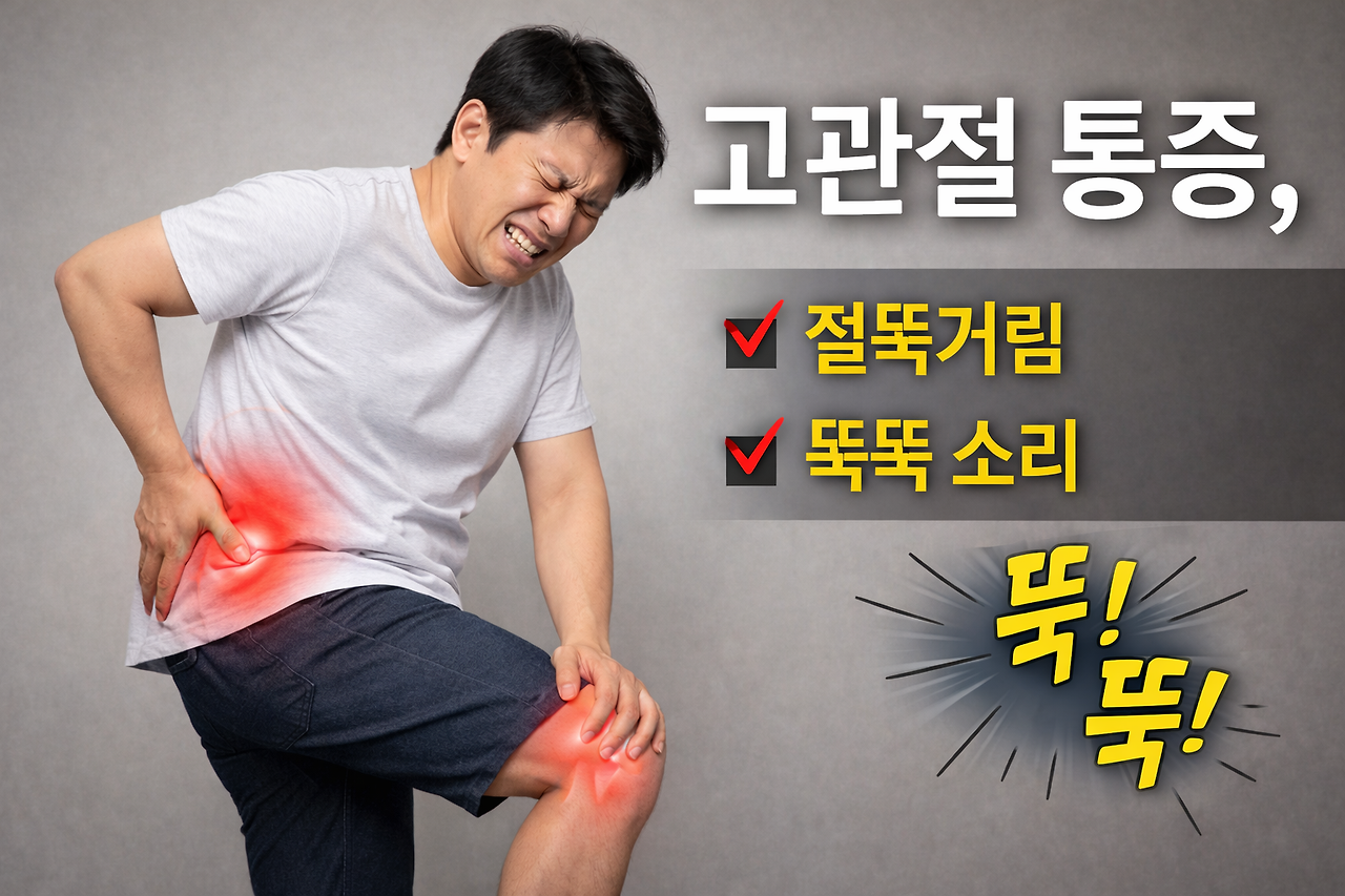 고관절 통증으로 아파 하는 모습