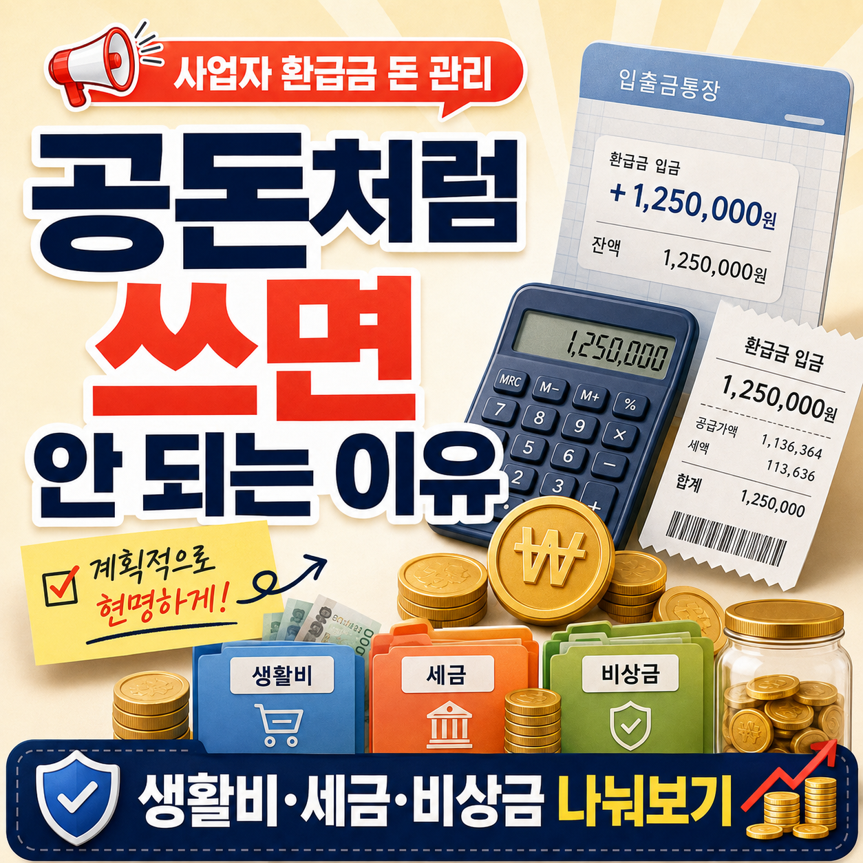 사업자 국고환급금 생활비 세금 비상금 나누기 이미지