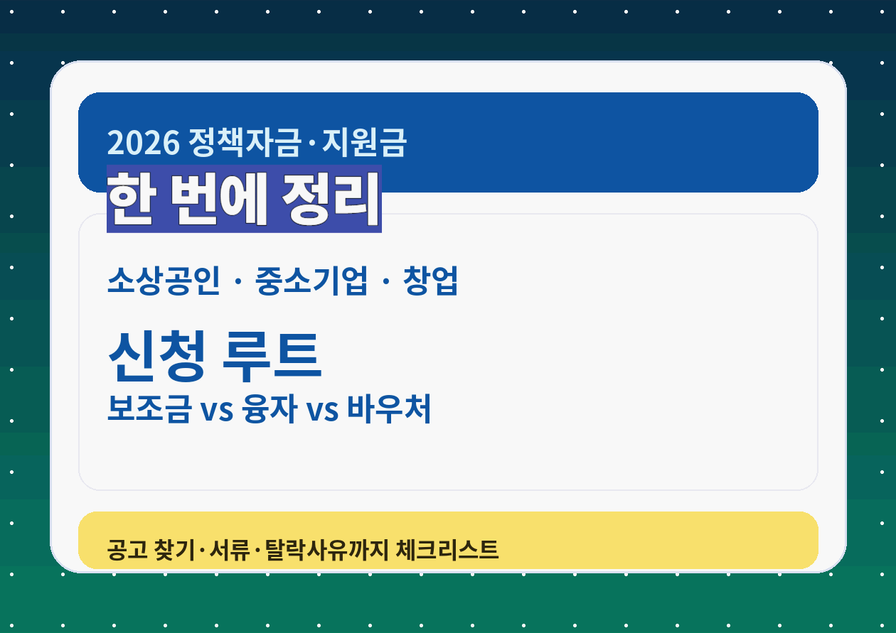 2026 정책자금&middot;지원금 "샅샅이" 가이드 - 소상공인/중소기업/창업자라면, 공고 찾기부터 서류&middot;탈락사유까지 한 번에