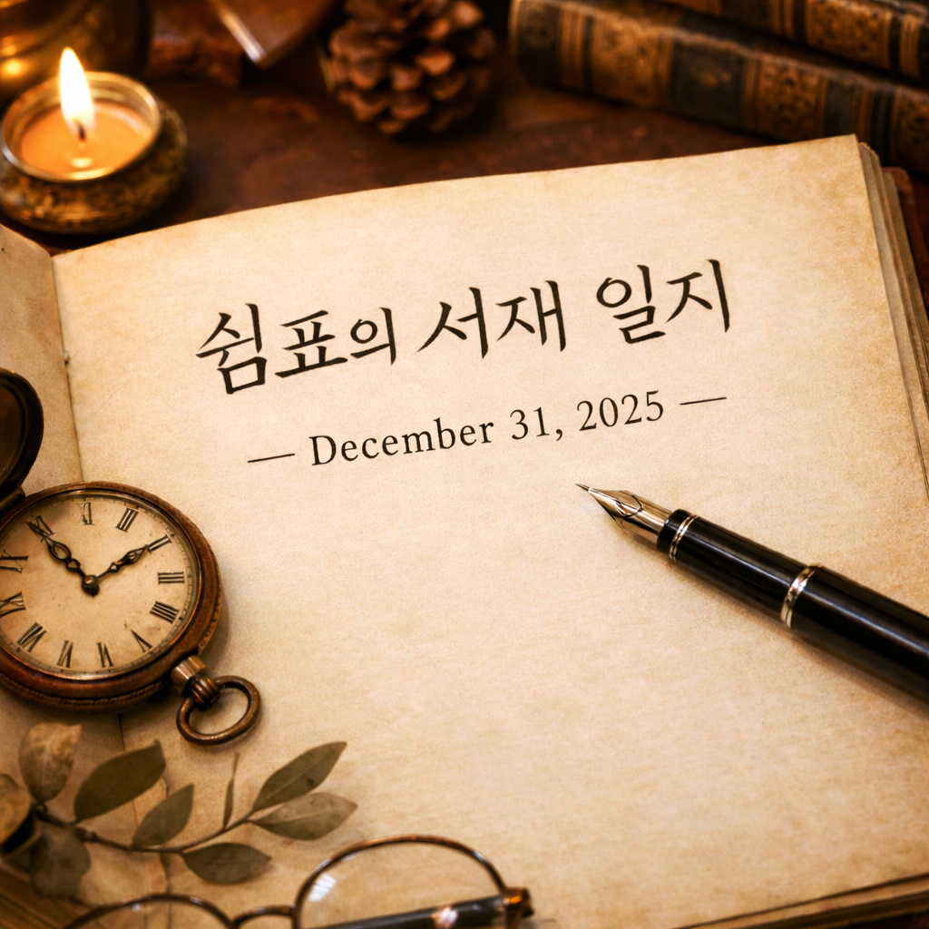 2025년 12월 31일, 쉼표의 서재 일지 마지막 페이지를 상징하는 연말 기록 이미지