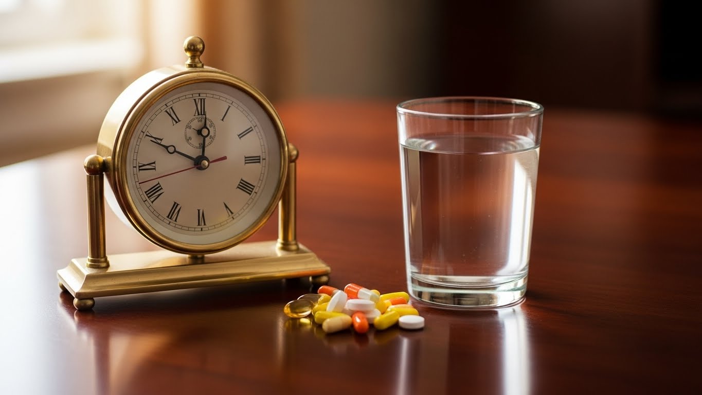 시계,비타민, 물 이미지