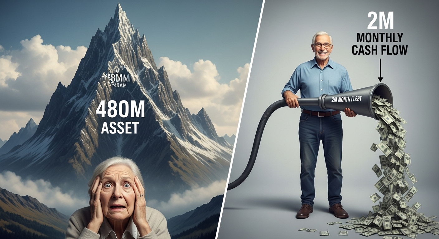 '4억 8천'이라는 거대한 산 앞에서 좌절하는 65세 노인과, '월 200만원'이라는 '현금흐름 파이프라인'을 들고 웃는 노인