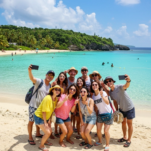 미야코지마 여행객의 즐거운 사진