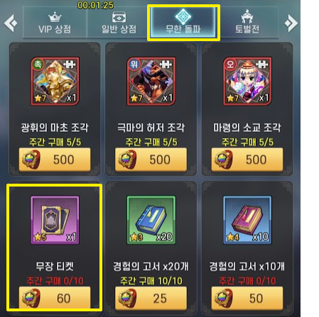 무한돌파-상점-5성무장-가격-화면