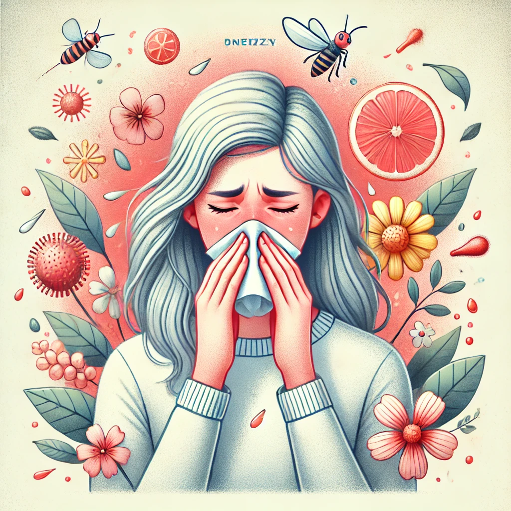 환절기 알레르기성 비염으로 재채기하는 여성