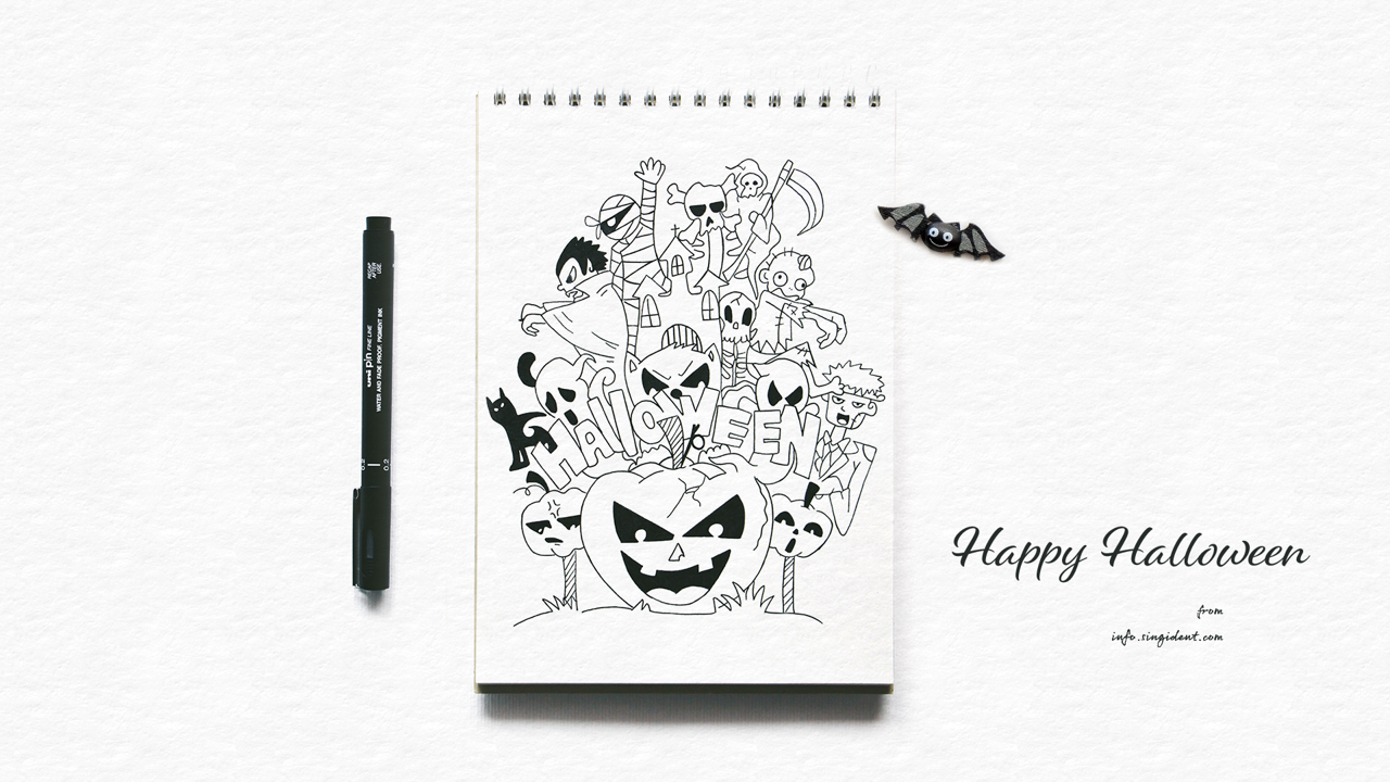 09 할로윈 스케치 C - Happy Halloween 귀여운배경화면