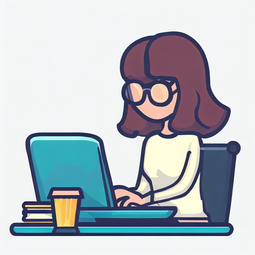 Vector style image of a blogger typing on a laptop with a cup of coffee next to it