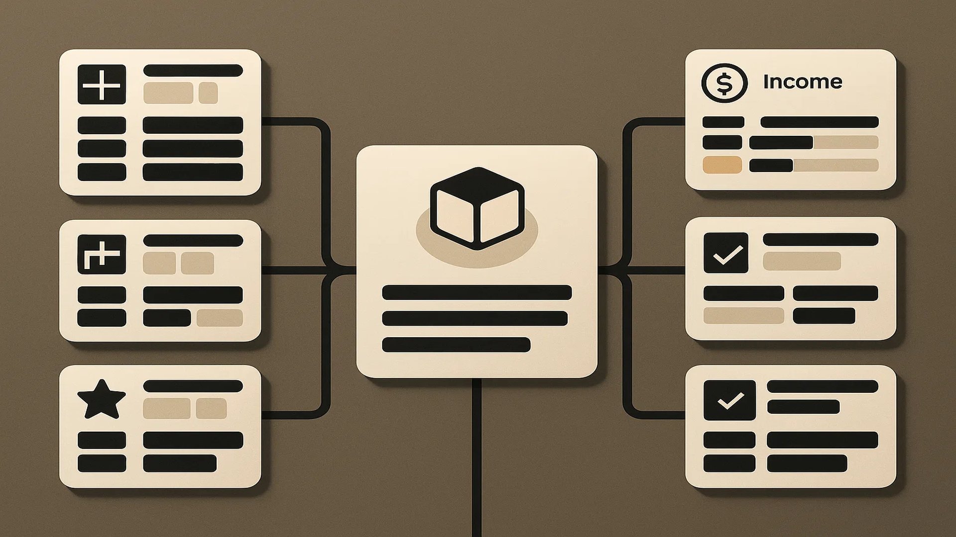 N잡러가 노션 대시보드를 통해 여러 프로젝트와 수입원을 한눈에 관리하는 모습을 보여주는 인포그래픽