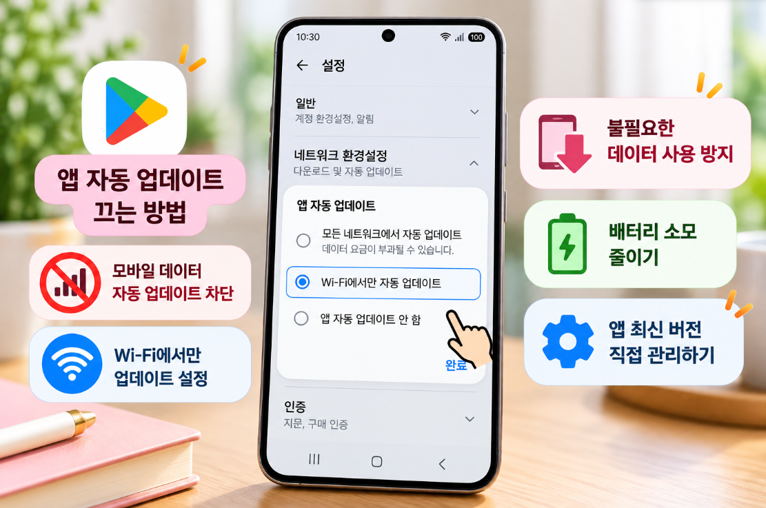 갤럭시 앱 자동 업데이트 끄기와 Wi-Fi에서만 업데이트 설정 방법
