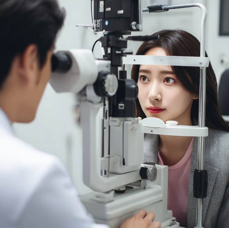 눈이 안좋아져 병원진료를 받는 여성