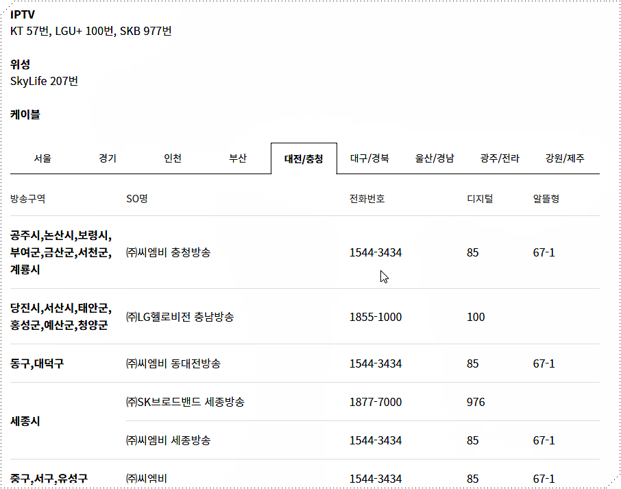 채널번호 확인 방법 2