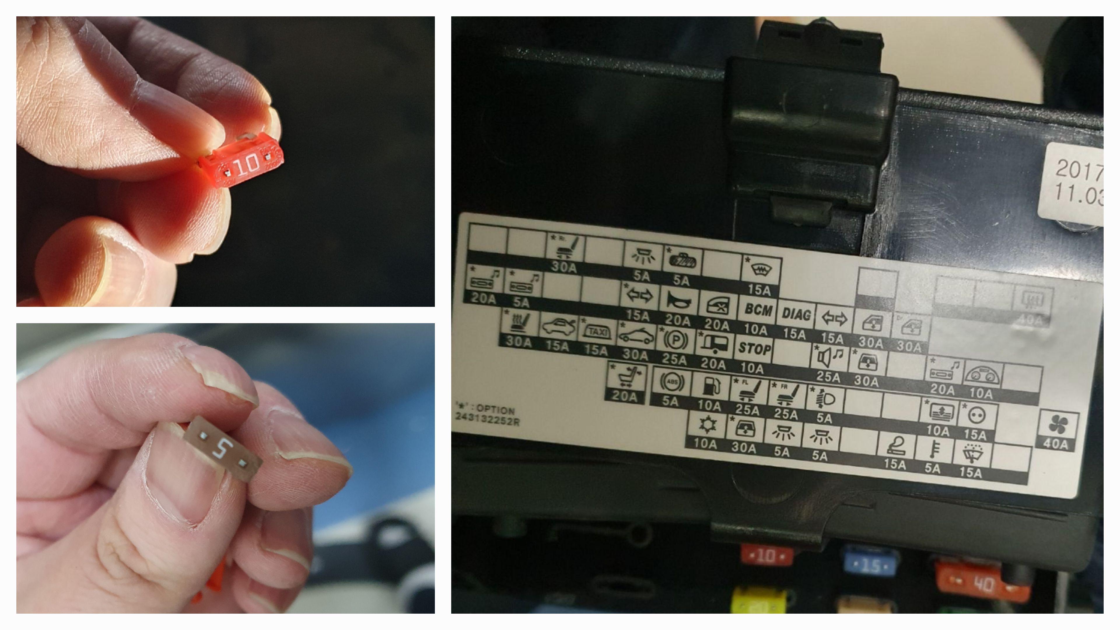 sm7 2018년식 예비 퓨즈 10A 이용 sm7 휴즈와 트위지 휴즈 둘다 호환됨!