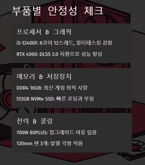 부품별 안정성 체크