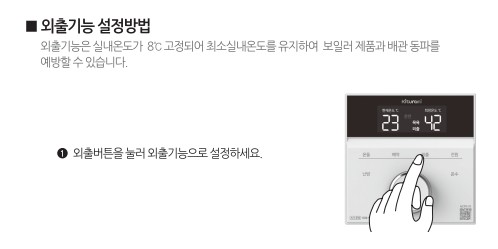 귀뚜라미보일러 사용설명서 - 거꾸로 IN L10 가스보일러(NCTR-70) 실내온도조절기 외출기능 사용방법, 설정방법