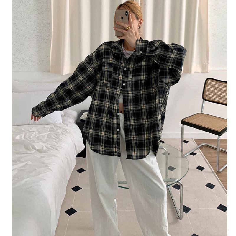 여성남방 여자 체크남방 가을 겨울 블라우스 셔츠 루즈핏 오버핏 체크