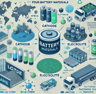 배터리 소재 4대 분야와 글로벌 공급망 관련 인포그래픽 이미지