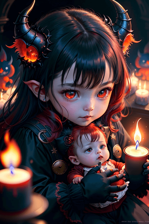 Playground AI로 생성한 그림(3) - 귀여운 쌍둥이와 악마 괴물