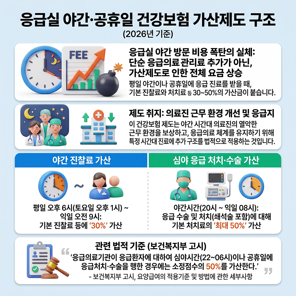 2026년 기준 야간·공휴일 응급실 건강보험 수가 가산율 구조