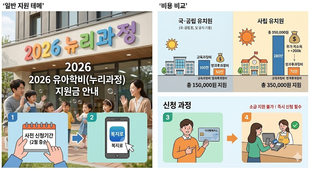 [정부지원] 2026년 유아학비(누리과정) 지원금 총정리: 국공립 사립 유치원 비용 및 신청 방법 안내