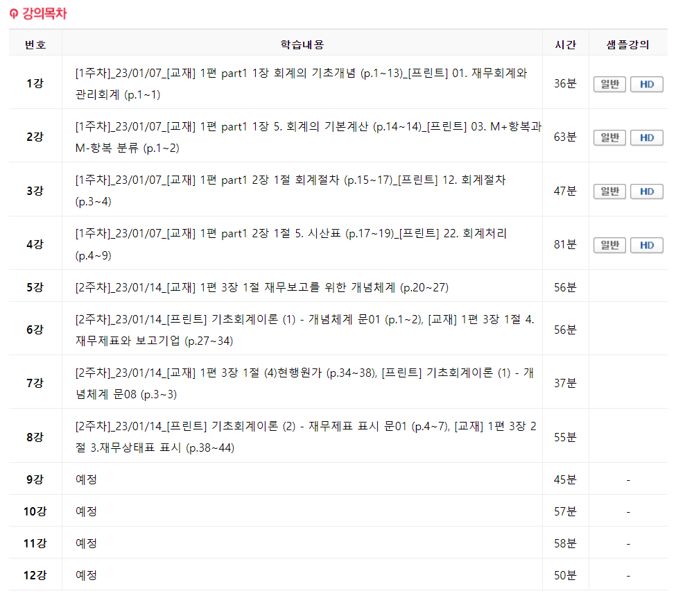 2023년 주택관리사 회계원리 강의목차
