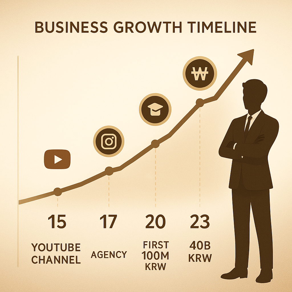 15세부터 23세까지 8년간의 사업 성장 타임라인 인포그래픽