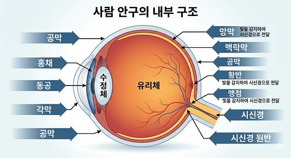 사람 안구의 내부 구조[이미지 출처:재미나이]
