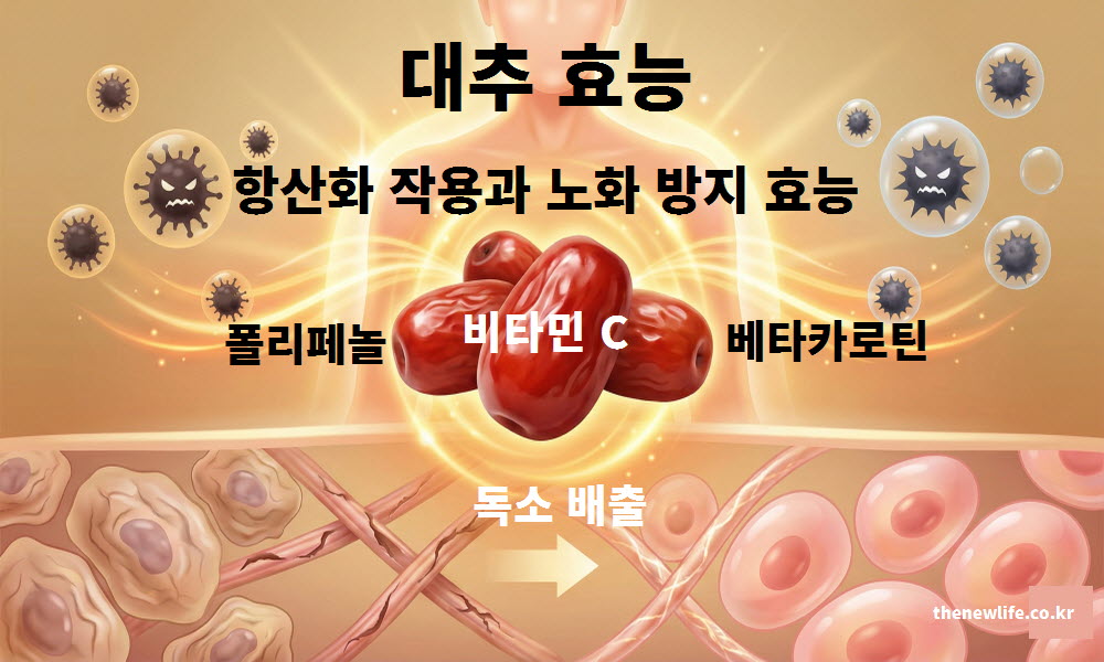 대추 효능인 항산화 작용이 체내 활성산소를 제거하여 노화를 방지하는 이미지