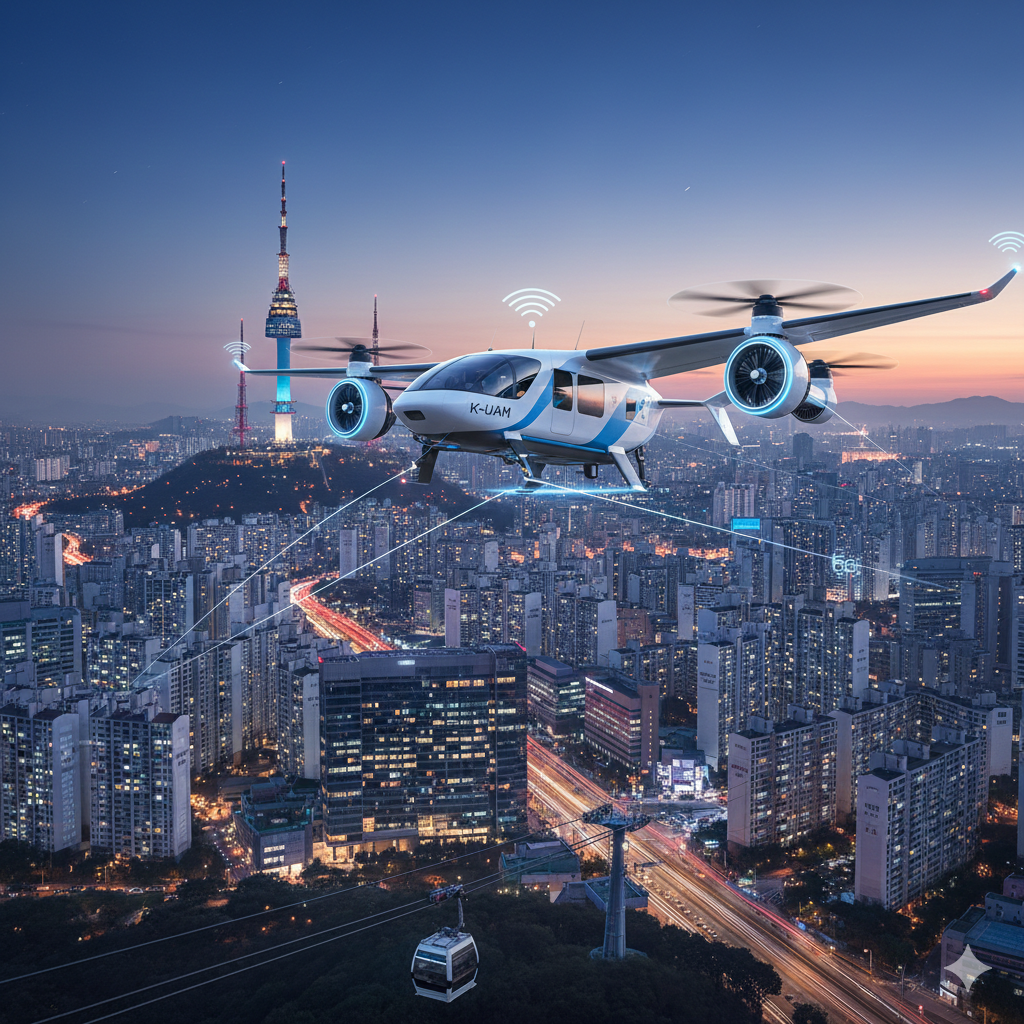 K-UAM이 남산 근처의 도심 상공을 날아간다