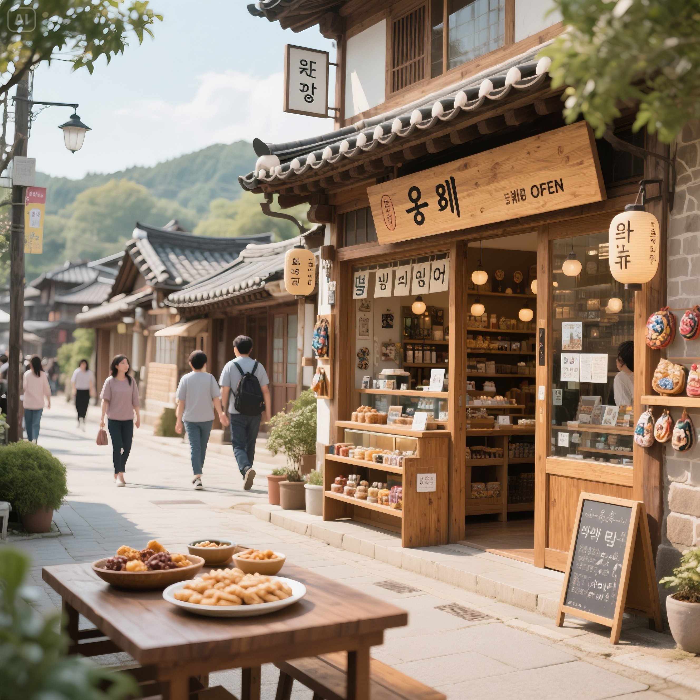 기념품샵과 전통간식이 있는 상권 거리