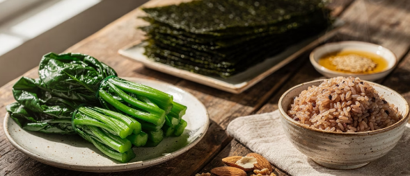 시금치,현미,김