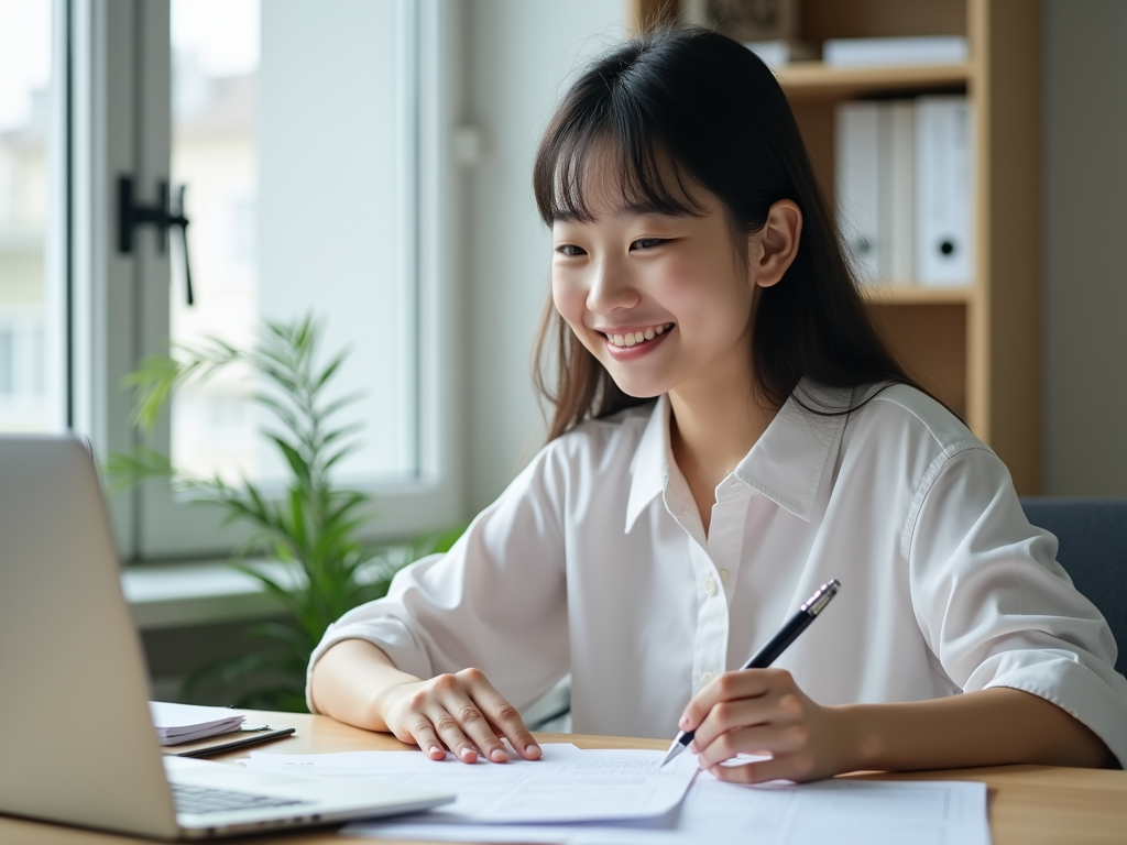 청년이 서류를 작성하며 월세 지원을 신청하는 모습