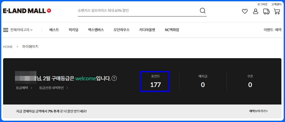 애슐리 퀸즈에서 사용할 수 있는 이랜드몰 포인트
