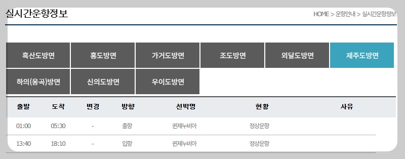 목포항 제주도행 배편 예약 예매 방법 배시간표 소요시간 요금 가격