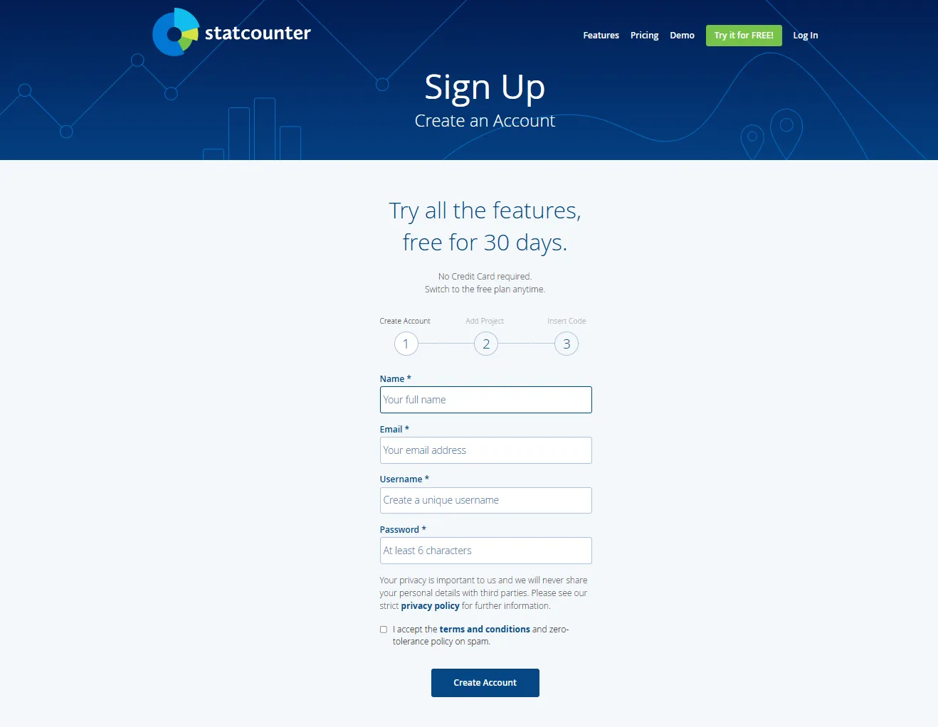IP 추적 statcounter Sign Up