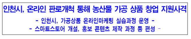 인천시, 온라인 판로개척 통해 농산물 가공 상품 창업 지원사격