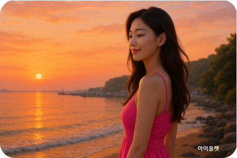 격포항 근처 바닷가에서 노을 감상