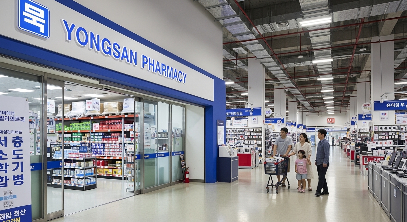 천장이-높고-통로가-넓은-마트형-구조-쇼핑카트를-끌고-들어가는-한국인-가족-3인